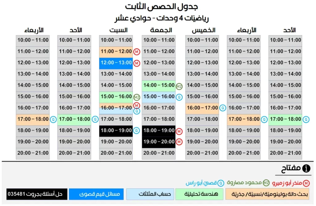 رياضيات حوادي عشر 4 وحدات بمعهد أركان