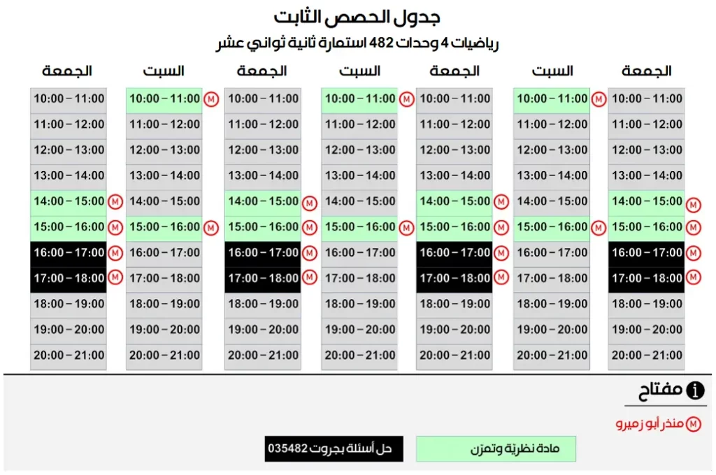 رياضيات الثاني عشر 4 وحدات بمعهد أركان